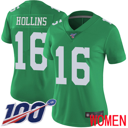 Women Philadelphia Eagles 16 Mack Hollins Limited Green Rush Vapor Untouchable NFL Jersey 100th Season